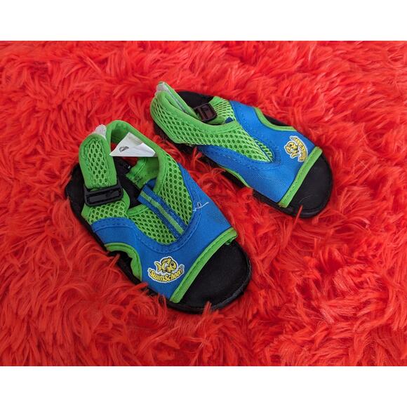SwimSchool Blue Lime Green Unisex Velcro Water Sandals Shoes Toddler 5/6 - Picture 2 of 4
